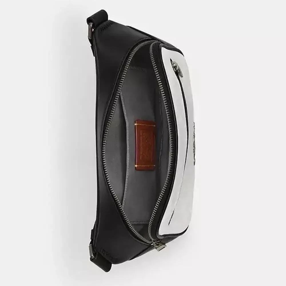 NWT Coach Elias Signature Canvas Belt Bag CZ400 Gunmetal/Chalk/Black
